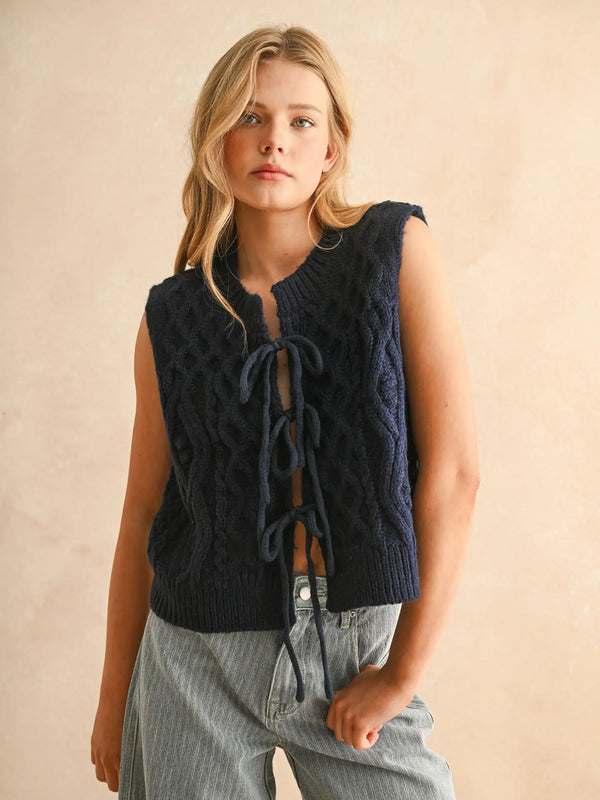 Miou Muse Tie Cable Knit Vest