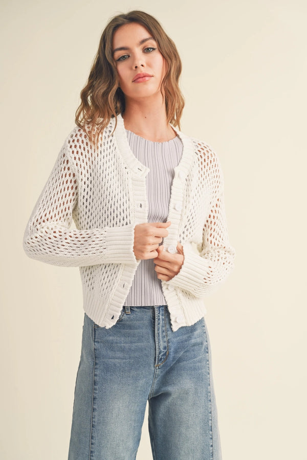 Miou Muse Crochet Knitted Buttondown Cardigan