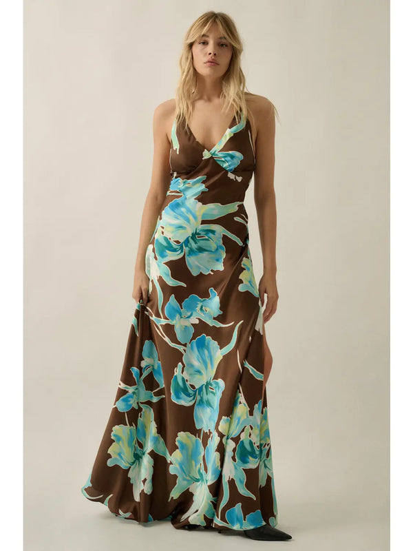 Promesa Floral Satin Open Back dress