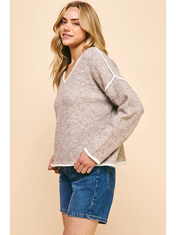 Pinch V-Neck Pullover Sweater