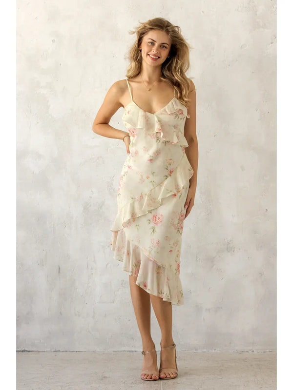 Storia Floral Ruffle Midi Dress