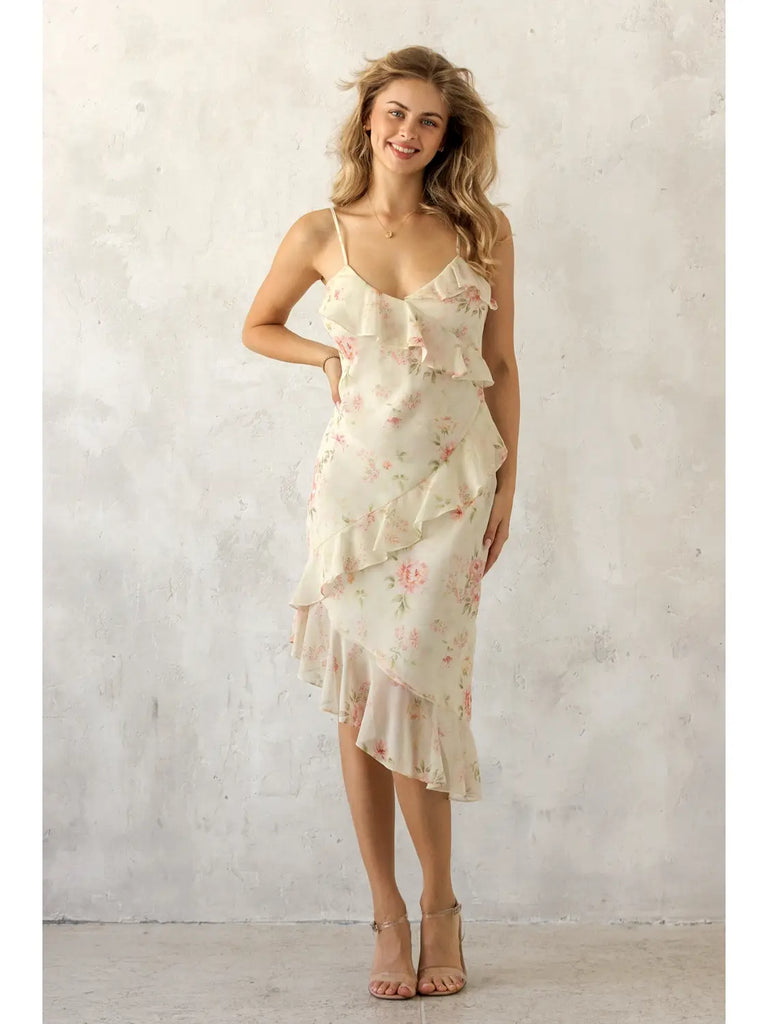 Storia Floral Ruffle Midi Dress