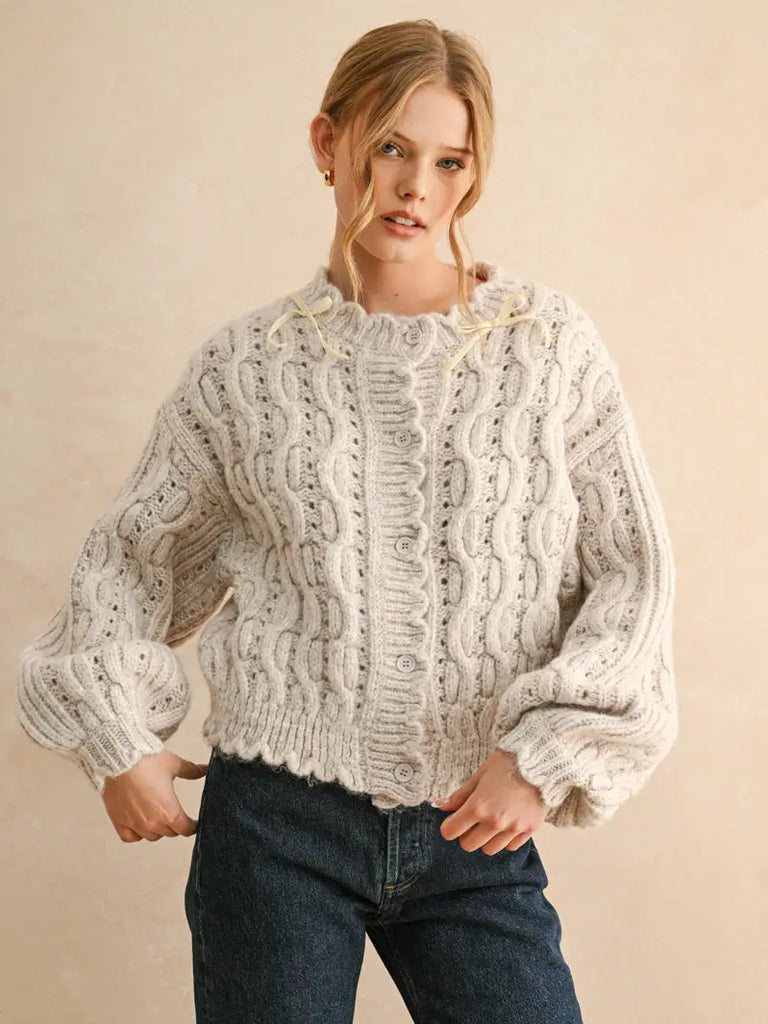 Miou Muse Scalope Cable Knit Cardigan