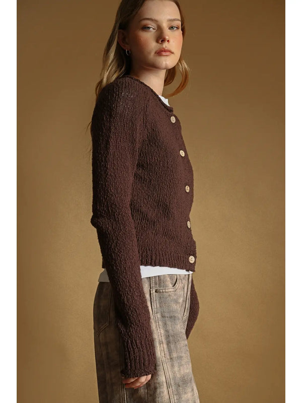 Miou Muse Button Front Sweater Knit Cardigan