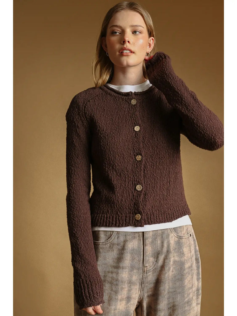 Miou Muse Button Front Sweater Knit Cardigan