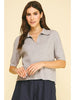 Pinch Ribbed Short Sleeve Polo Sweater