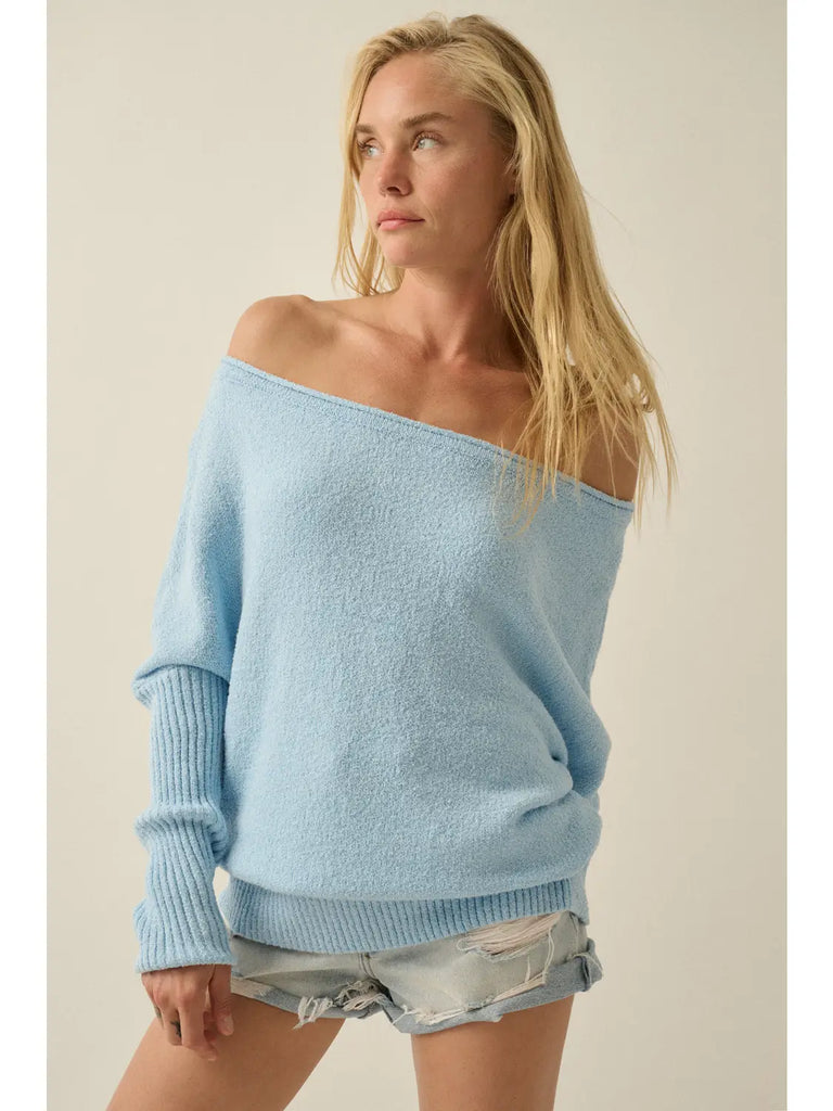 Promesa Textured Knit One-Shoulder Boatneck Dolman Sweater