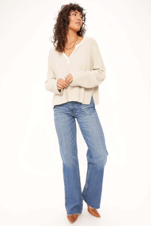 Project Getaway Notch Neck Sweater Rib Pullover