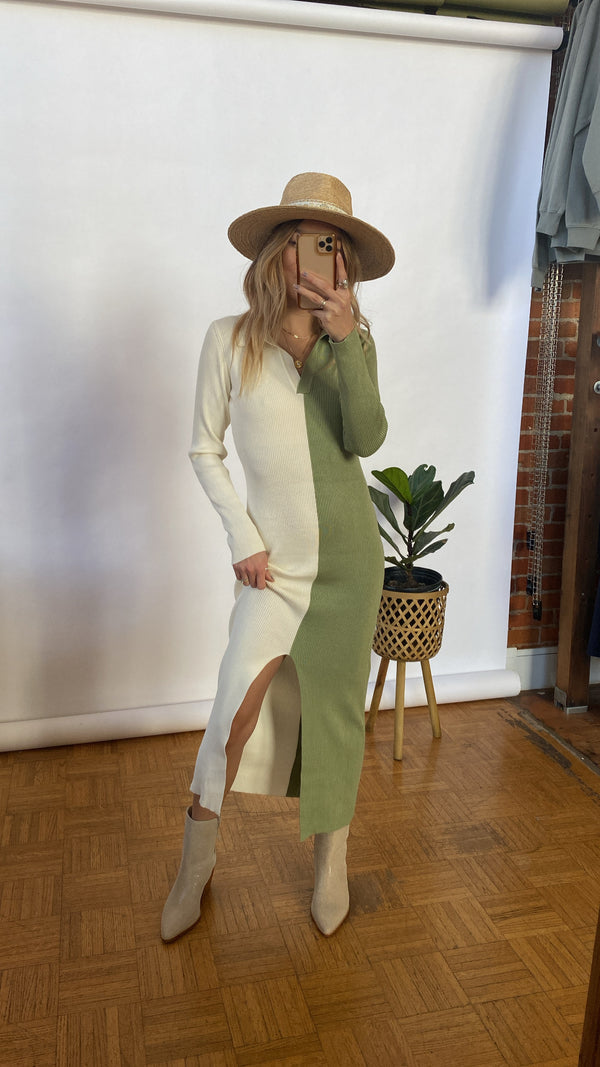 Sage Colorblock Midi Dress