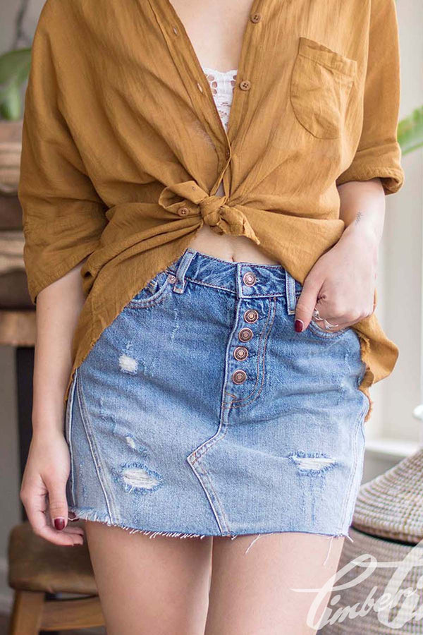 Free People Denim A-Line Skirt