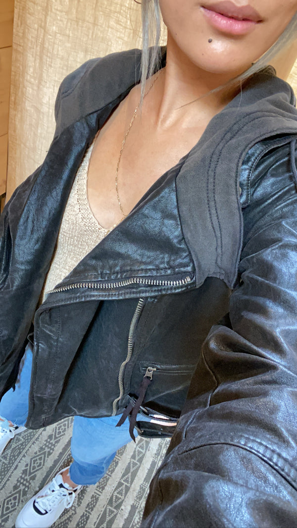 Free People Cleo Hooded Moto Jacket