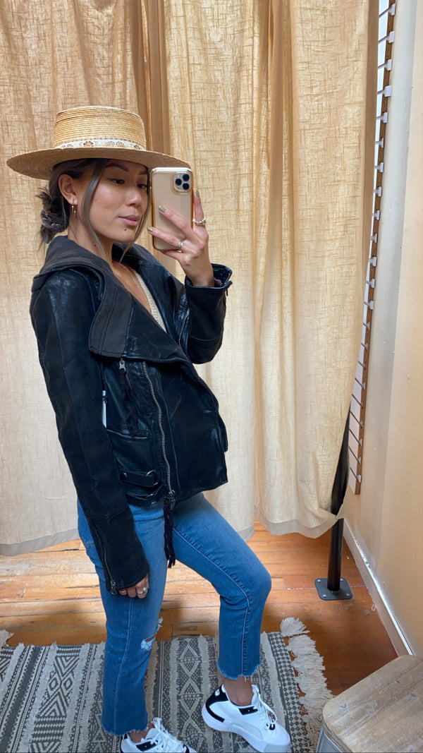 Free People Cleo Hooded Moto Jacket