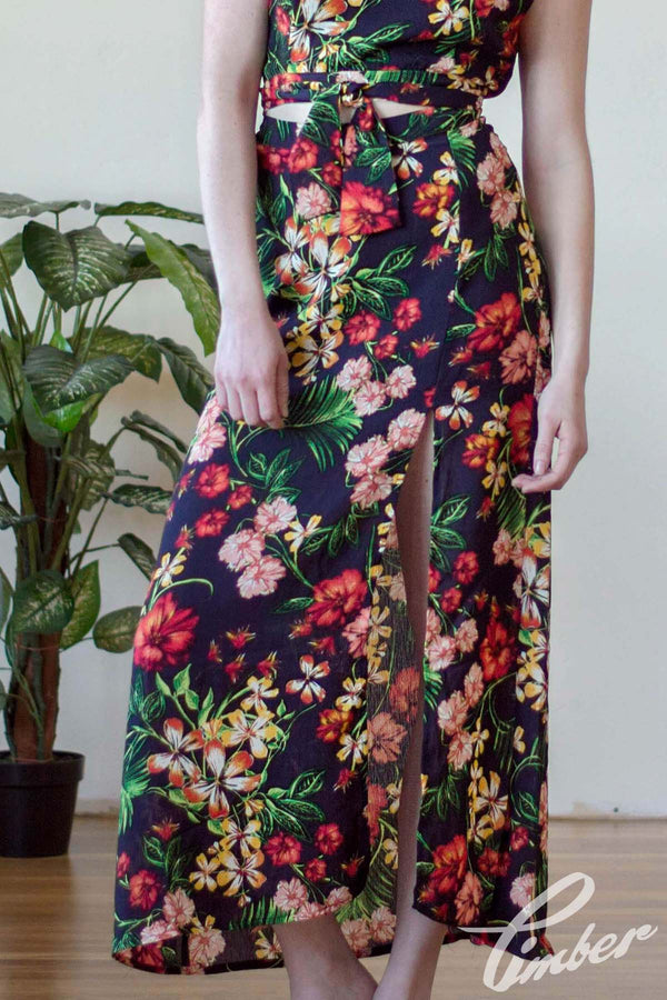 Lush Navy Floral Skirt